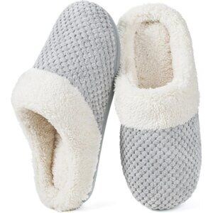 Women's Cloud Gray Warm Winter Memory Fleece Fuzzy Foam Slip On Slippers Shoes